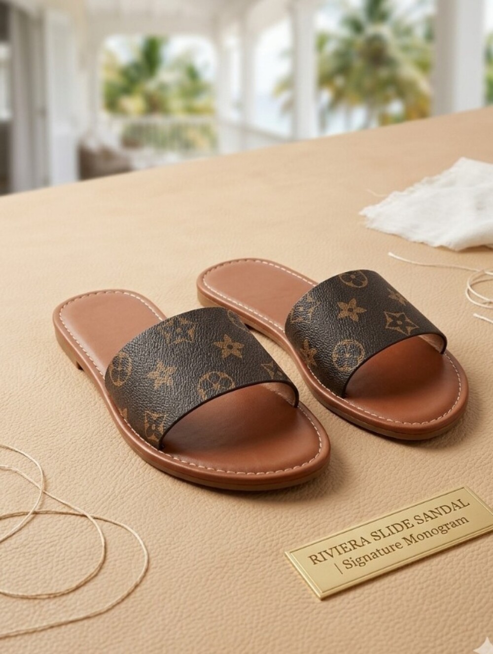 Louis Vuitton Monogram Brown Riviera Slide Sandals